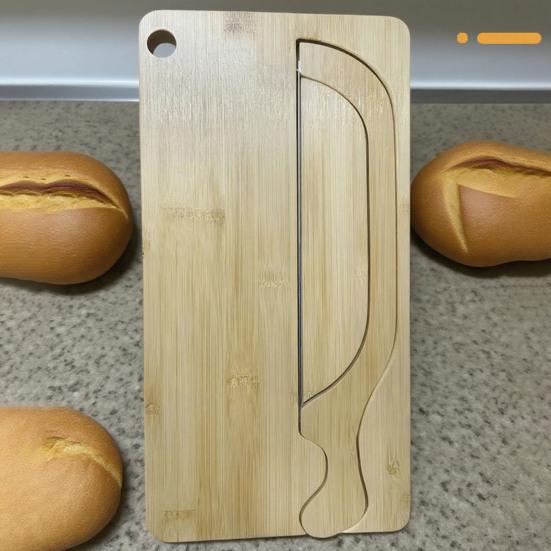Brot Schneidebrett Set mit Verstellbarer Führung Holz Schneidebrett & Edelstahl Wellenschliffmesser für Baguette Laib und Sandwich, Alles-in-Einem Kit