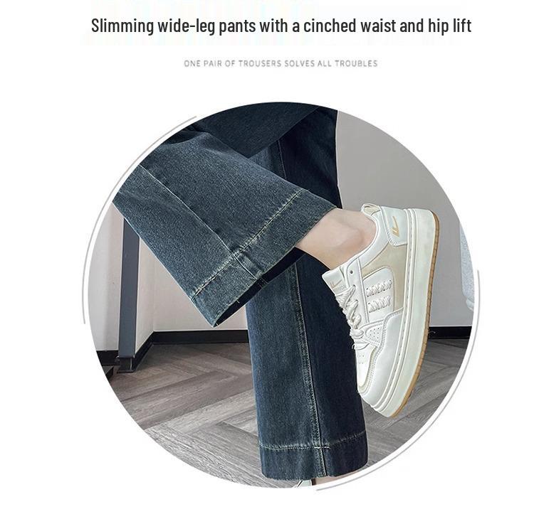 Petite High-Waisted Wide-Leg Jeans for Women - Autumn/Winter Loose-Fit Eight or Nine-Point Pants