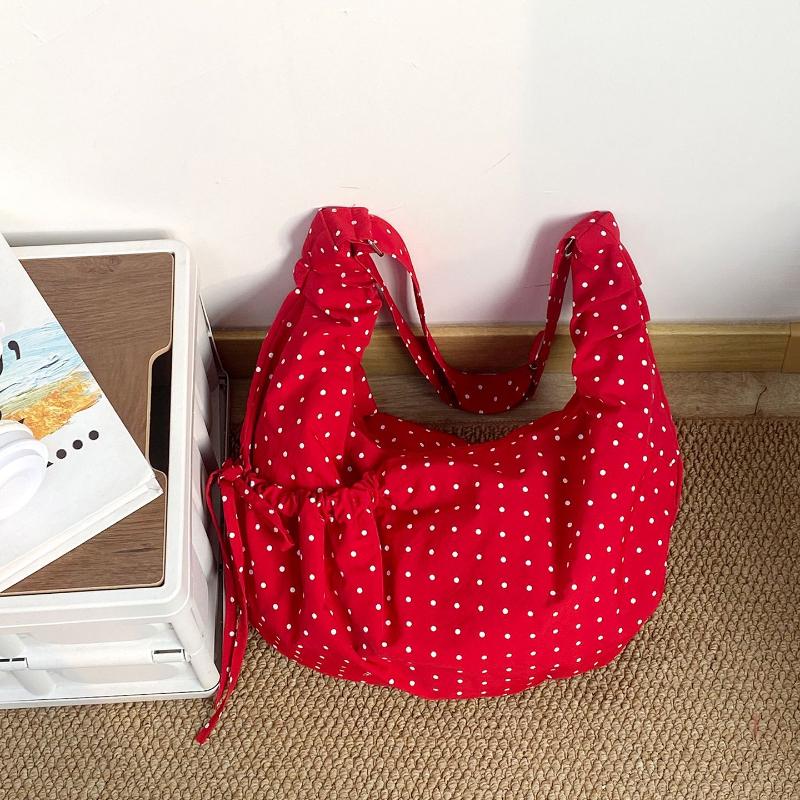 Korean Fashi Polka Dot Shoulder Bag Women Pleated Dumpling Bag Lightweight Large Capacity Shoulder Bag Zippered Crossbody  Bag