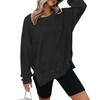 Women's Loose Fit Round Neck Long Sleeve Side Slit Knit Sweatshirt