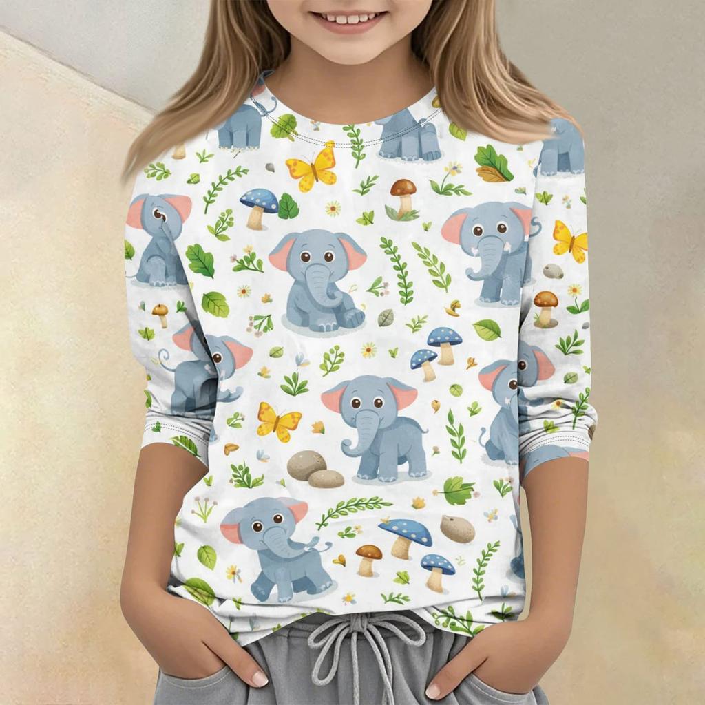 Children's Printed Round Neck Seven Quarter Sleeve Casual T-shirt