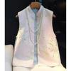 Jacquard Bamboo Leaf Vest Plus Qipao Lady Elegant Chinese Style Clothes Mandarin Collar Sleeveless Coat