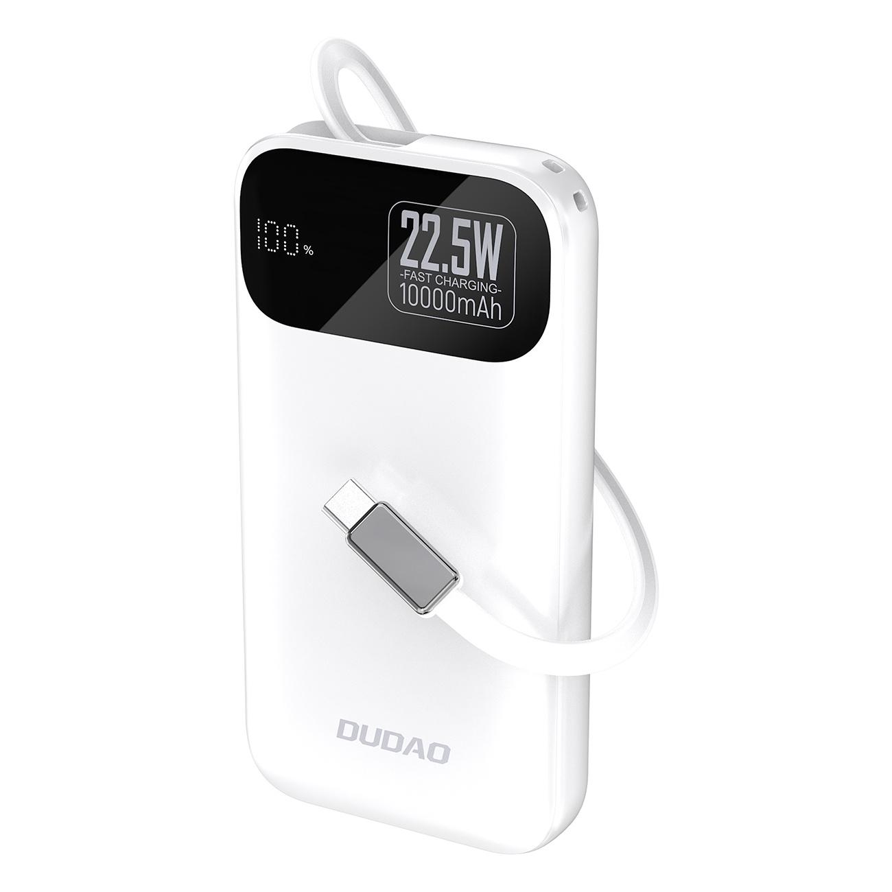 Dudao K31 10000 mAh 22.5W PD Powerbank with Built-in Cable - White - 10000 mAh