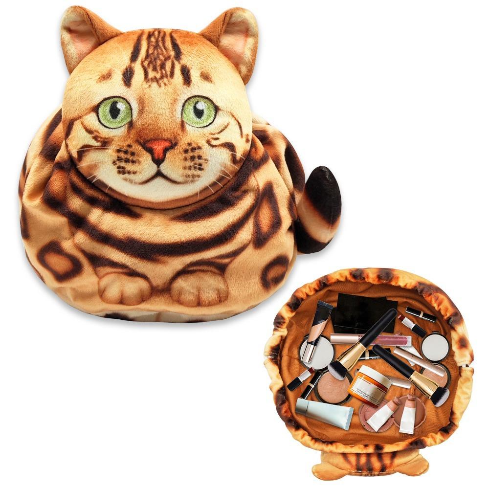

New Cat Shaped Drawstring Makeup Bag Waterproof Portable Cosmetic Pouch Bag Drawstring Lay Flat Makeup Bag Daily Use