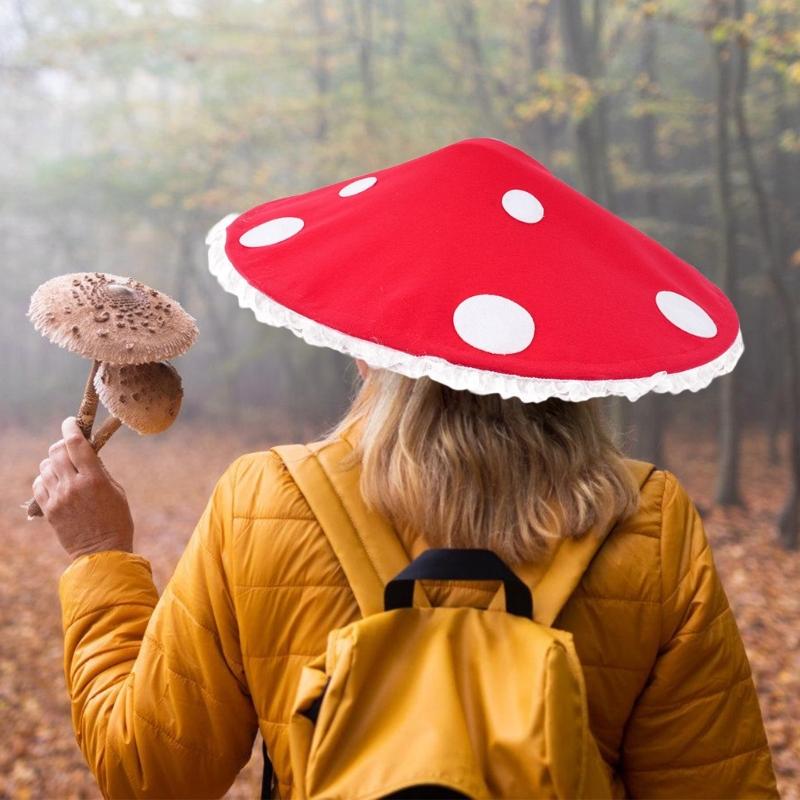 Elegant Lace Trim Mushroom Cap Party Hat For Cosplay Halloween Costume And Stage Performances with Soft NonWoven Fabric