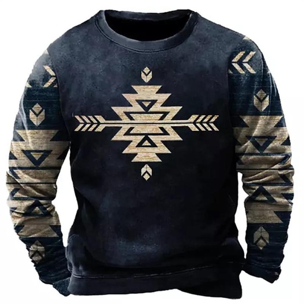 Vintage pánská mikina Kovbojské tričko s grafickým vzorem Etnický styl Potisk Svetr Oversized Muži Oblečení Neformální Top