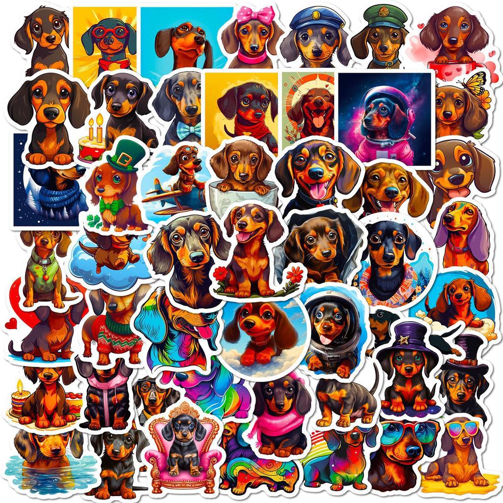 50 Dachshund Stickers New Cartoon Cute Animal Dog Dachshundu Doodle Stickers