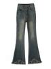 Women's High-Waisted American Gray Micro-Flare Jeans with Tassels and Bell Bottoms – Slimming Spring and Autumn Design.