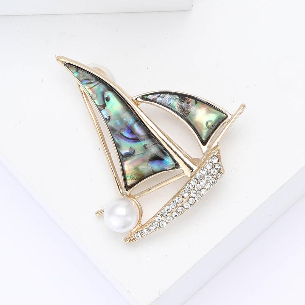 Kreative Perlenmuschel-Segelbrosche, modische High-End-Anzug-Pullover-Corsage für Herren und Damen