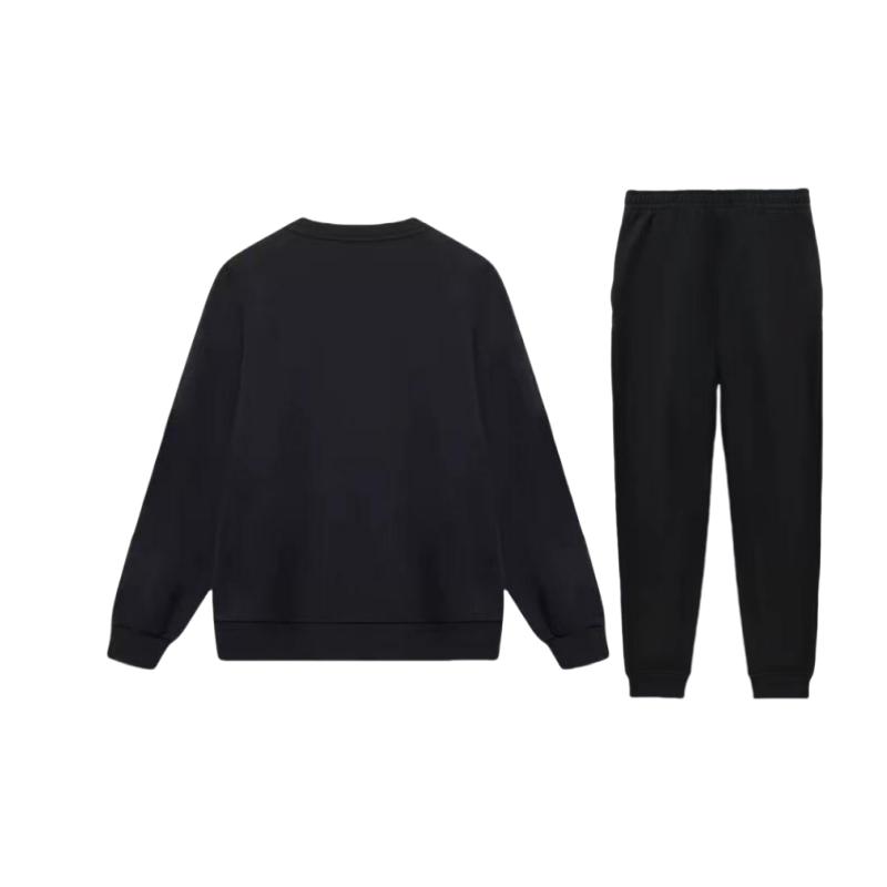 Li Ning Round Neck Pullover American Letter Print Drop Shoulder Loose Long Sleeve Elastic Waist Long Pants Casual Sports Suit YWDT525-2+AKLSC99-1