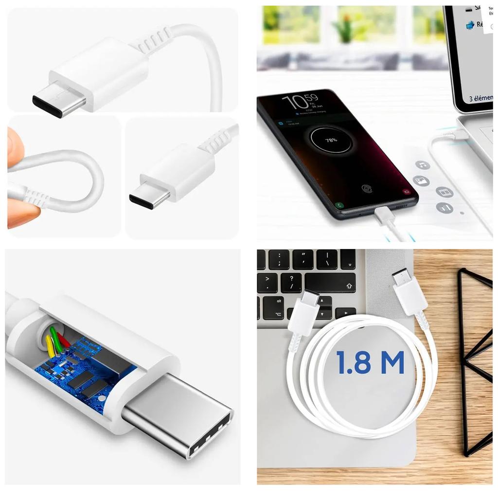 Oryginalny Kabel Samsung Usb-C Do Usb-C Ep-Dw767 Do Ładowania 1.8M 3A 25W / 45W Biały