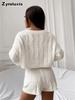 Fall Winter New Loose Crew Neck Short Sleeve Knit Sweater + Knit Shorts Set for Women