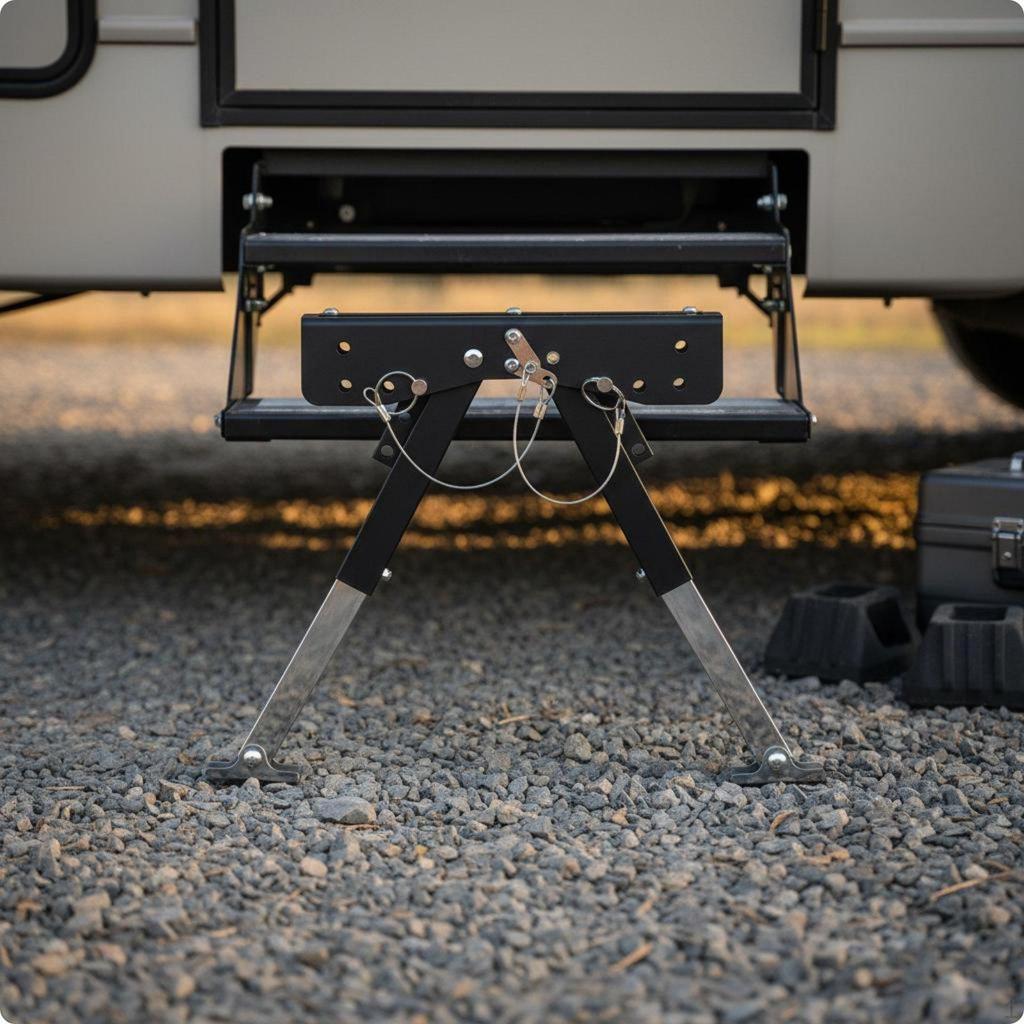 RV Step Stabilizer Sturdy Steel Support Rust Resistant for Camping, Outdoor