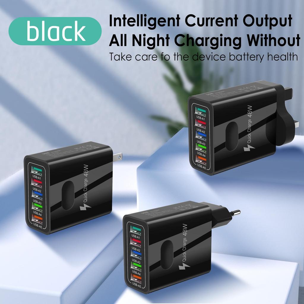 48W Multi-Port USB Mobile Charger with QC3.0 - EU/US/UK Fast Charging Adapter