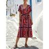 New Arrival Summer Dress Bohemian Printed V Neck Wrap Tie Midi Plus Size Dress Fashion Elegant Comfortable Versatile Dress