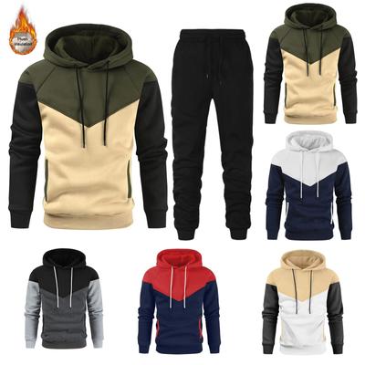 Verde Militare Autunno 2025 Nuove Tute Sportive da Uomo Casual Felpate Calde con Cappuccio Set Color Block Marca 2 Pezzi Outfit Maschile