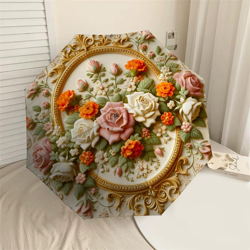 

1PC Floral Ornament Automatic Open/Close Umbrella with Windproof, 8-Rib Sturdy Canopy, Durable Ribs, Fashionable Design,1230A