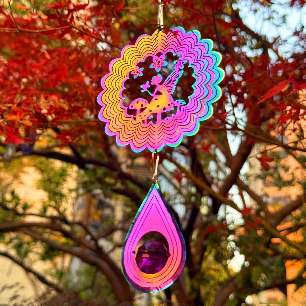 3D Flowing Wind Spinner Stainless 10cm Yard Garden Mirror Rainbow 10 Styles Mirrored Wind Chimes Sculptures