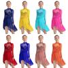 Girls Figure Skating Dance Dress Mesh Patchwork Long Sleeve Mock Neck Keyhole Back Shiny Rhinestones Irregular Hem Dress