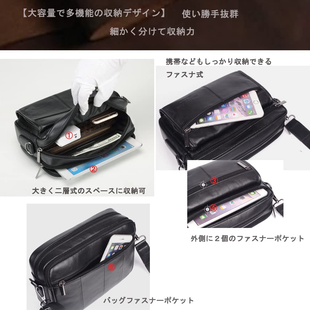 Meigardass Genuine Leather Mini Shoulder Horizontal Shoulder Messenger Crossbody Practical for Formal and Commuting Men's Bag, Pouch, Pouch, Bag, Bag,