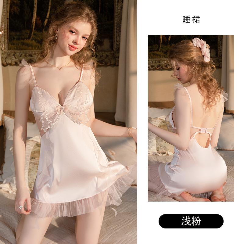 Women's Satin Deep V Push Up Padded Flutter Sleeve Cami Robe Lounge Set