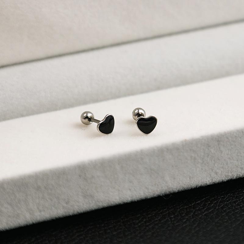 Stainless Steel Geometric Black Cross Earrings: Simple, Versatile Love Heart Design with Drip Oil Finish for Women.