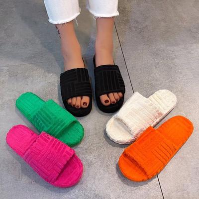 Hairy Slippers for Women, Flat Bottomed and Thick Soled, Worn Externally