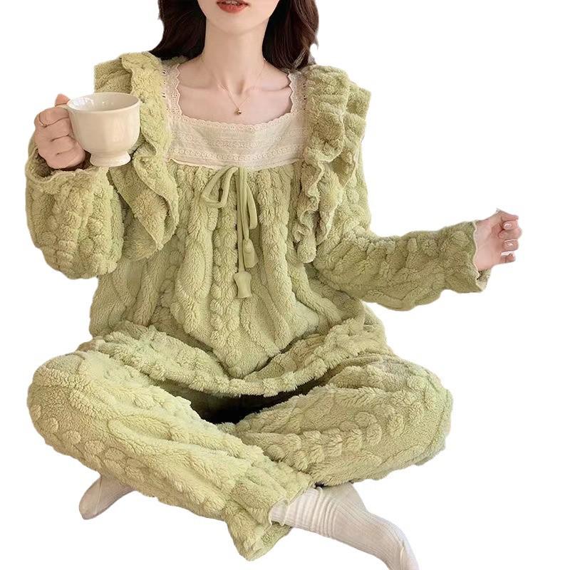 Women's Winter Flannel Pajama Set - Cute Fleece, Warm, Floral Lace Design