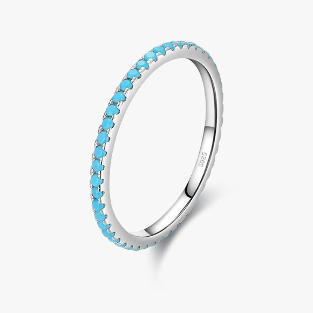 

s925 Turquoise Minimalist Stackable Ring Elegant Thin Band for Women Fashion Jewelry US -9