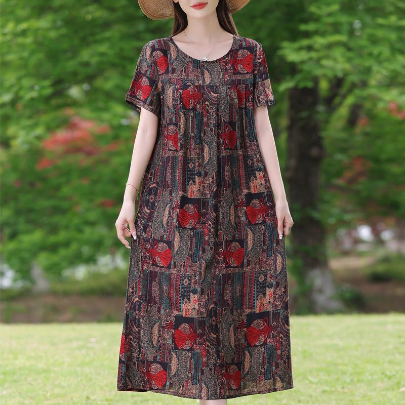 Elegantní dámské volné šaty plus size Letní šaty s krátkým rukávem Ležérní dlouhé šaty Dámské vintage oblečení