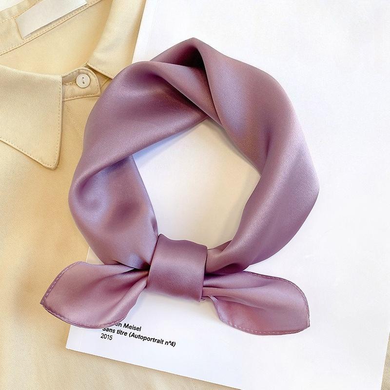 Solid Nature Silk Square Scarfs for Women Neck Ties Foulard Neckerchief Hairband Hands Bag Ribbons Headband Gift