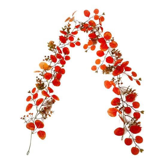 Realistic Plastic Bouquet for Home Artificial Fall Eucalyptus Garland, Autumn Money Leaf Vine Faux Greenery Maintenance Free Floral Decor Thanksgiving