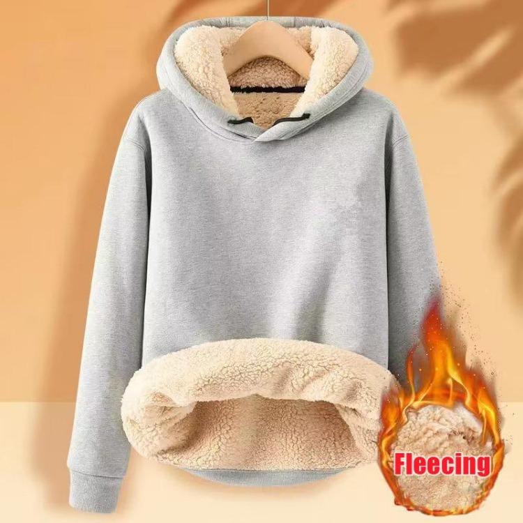 Felpa Larga Invernale da Donna con Pile, Pullover con Cappuccio Ispessito in Peluche d'Agnello, Top Sportivo Casual Monocolore a Manica Lunga, Nuovo