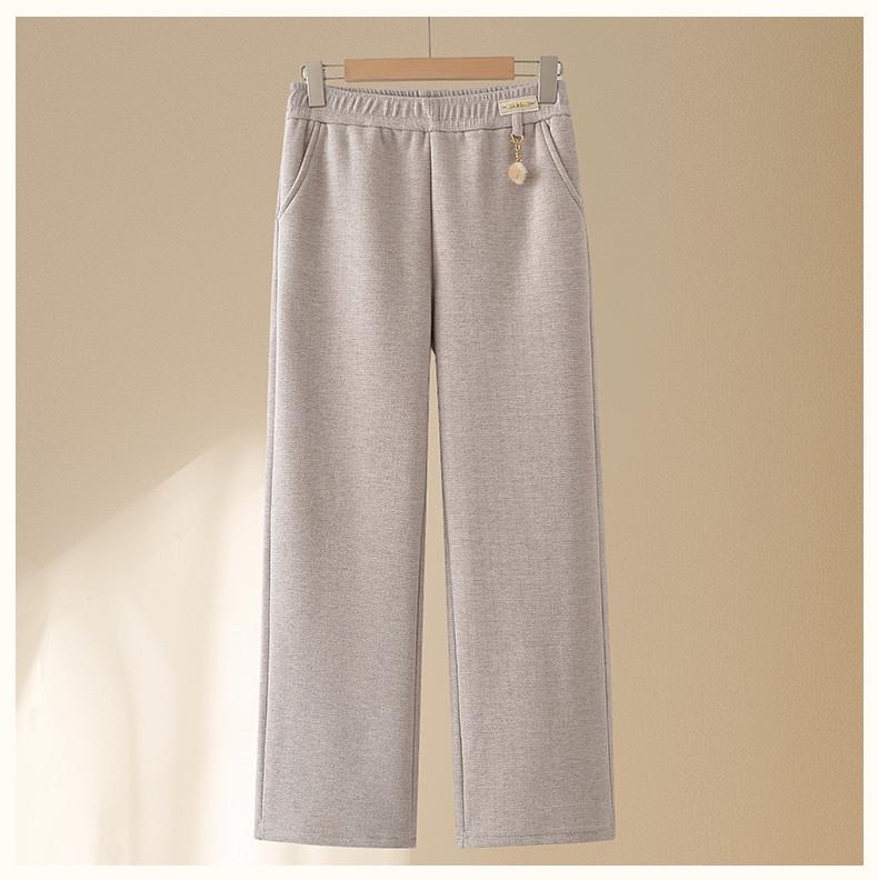 Mom’s Fleece-Lined Wool Pants - Warm, Thickened Flannel for Elderly, Straight-Leg Style, Perfect for Autumn & Winter
