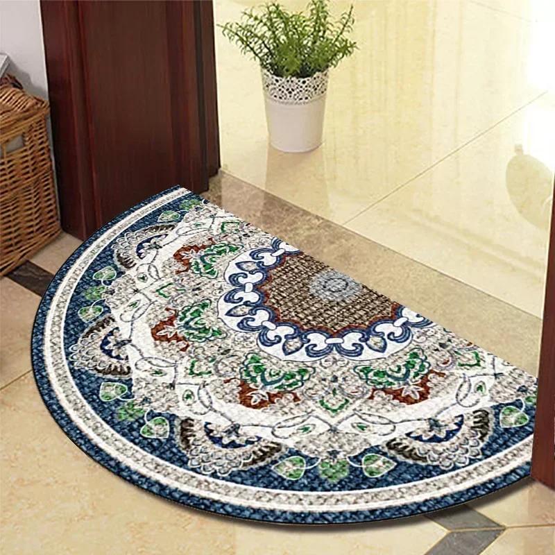 1PC Retro Door Rug Semi-circular Floor Mat Entrance Door Rugs Non-slip Absorbent Bathroom Mat Room Home Decoration Hogar Tapete