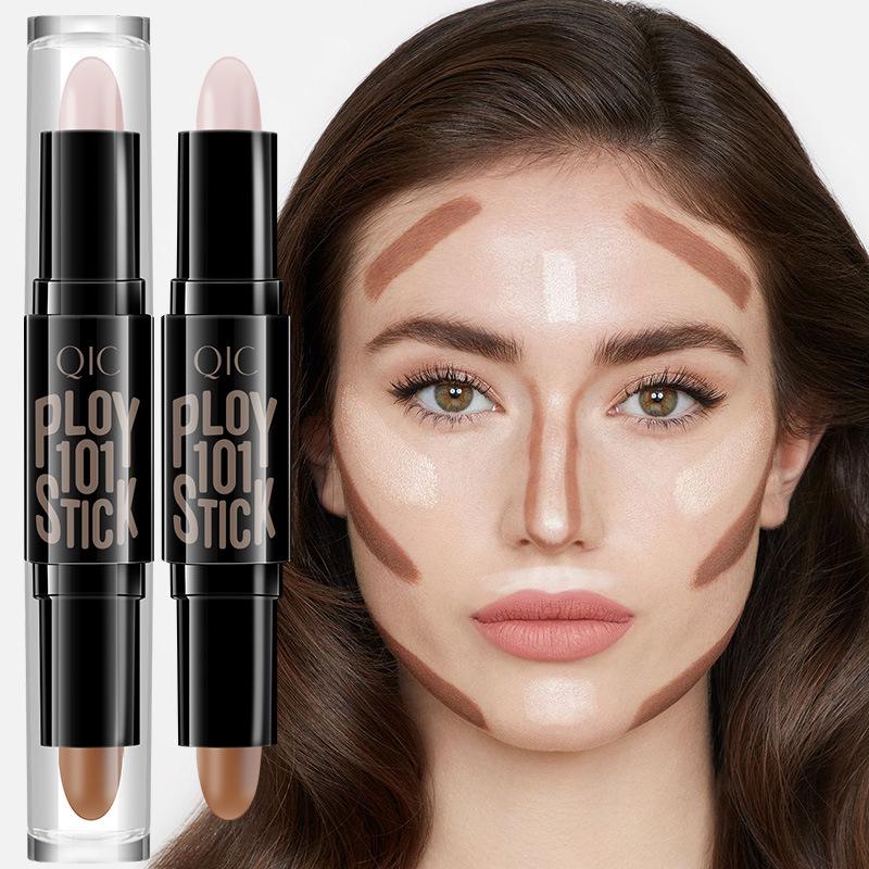 

QIC Dual-Ended Contour & Highlighter Stick for Face Brightening & Shadowing Ivory White-Deep Coffee English Packaging