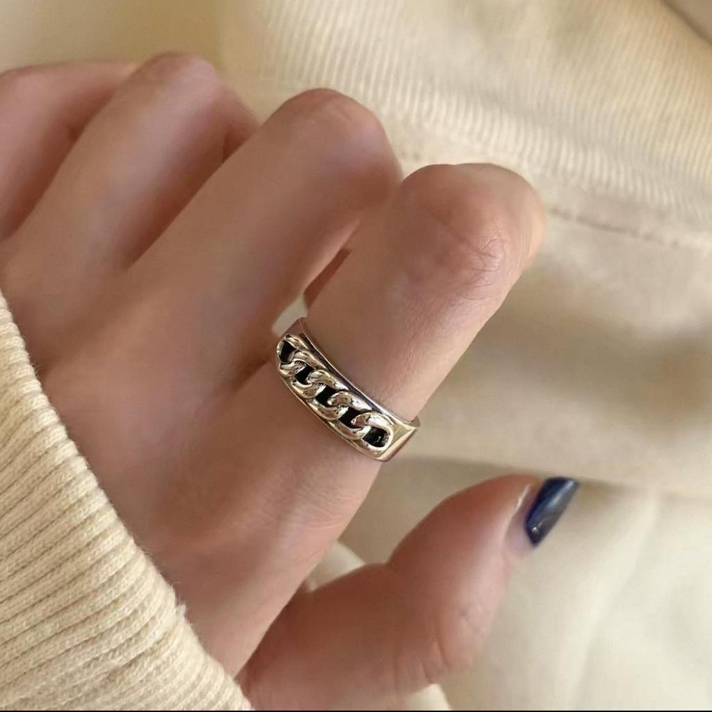 Adjustable Thai Silver Retro Ring: Trendy, Versatile, Hip Hop-Inspired Design for Women
