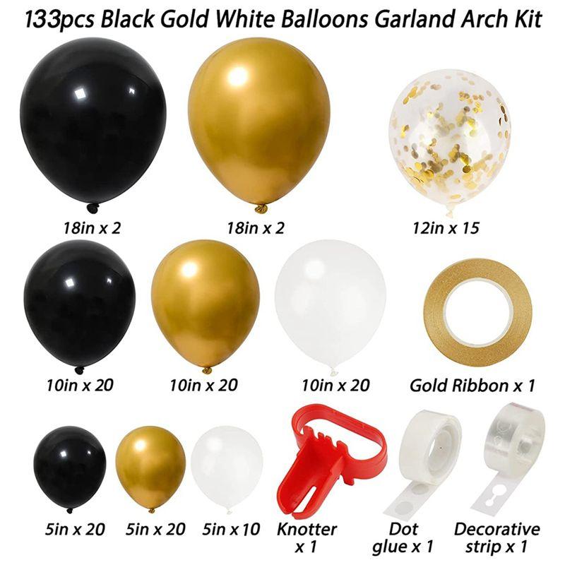 M-Modern-129 Pieces Black And Gold Balloon Garland Arch Kit Latexballoons Party Decorations