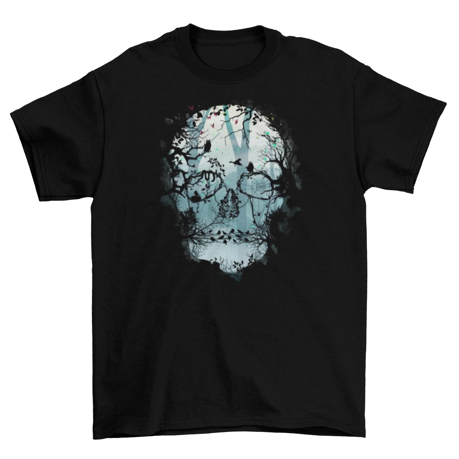 Dark Skull Forest T-Shirt Unisex Horror Scary Enchanted Birds Halloween New S