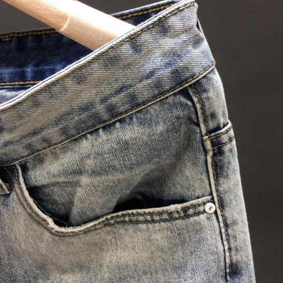 Holes Jeans Slim-fitting Cropped Zipper Closure Small-footed Mid Waist Daily Wear Breathable