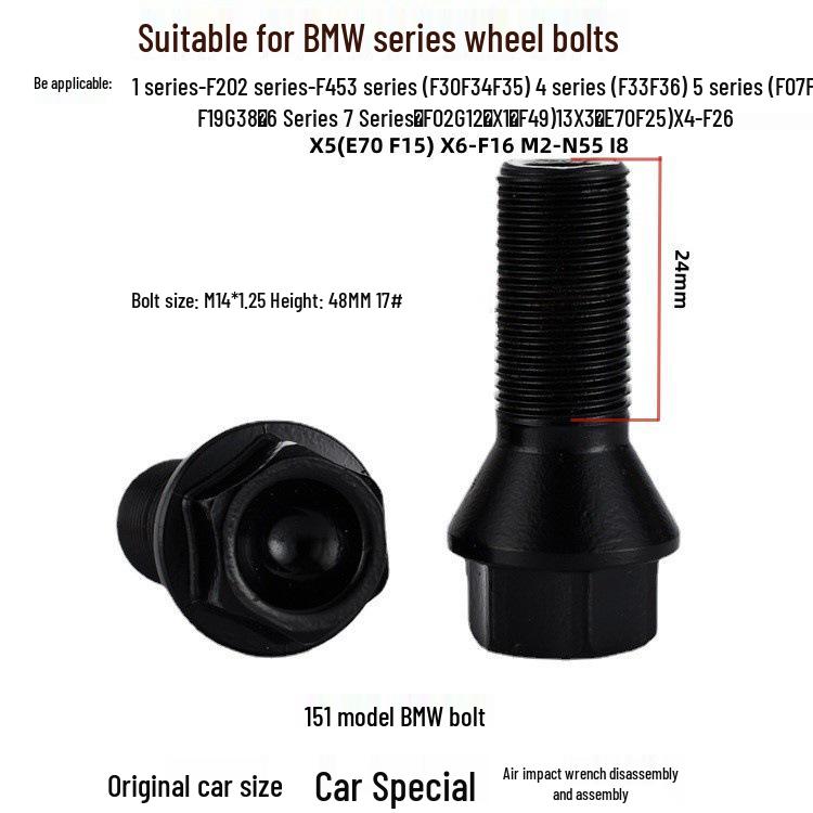 High-Strength Tire Bolts for BMW X1, X5, 3, 5, and 7 Series (36136781151)