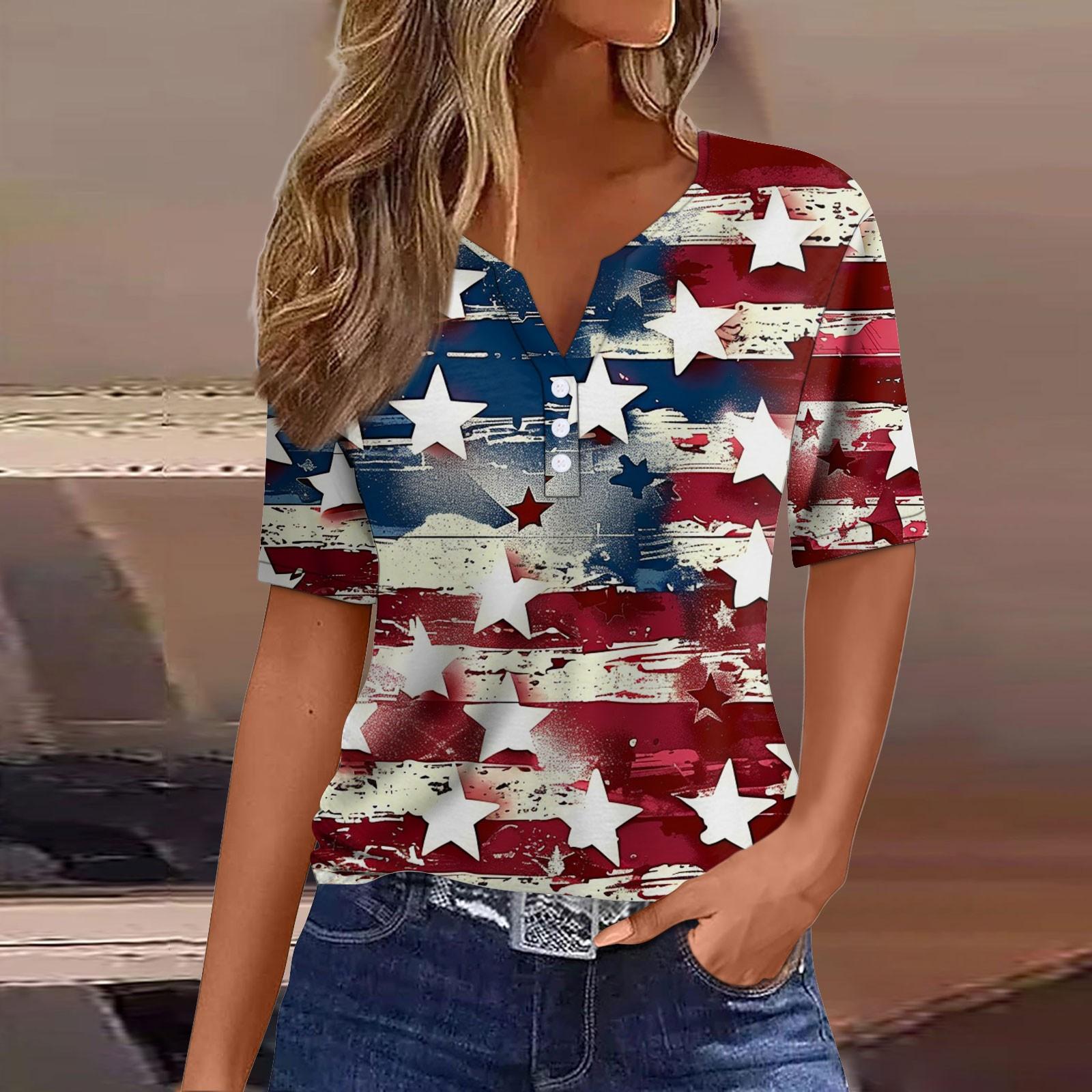 

Жен. Футболка Футболка С принтом Пуговицы С короткими рукавами Повседневные Выходные Мода Классический V-образный вырез Обычный Верх L красный