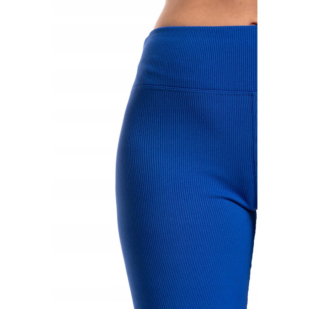 Moraj Damen Sport-Leggings Hoher Bund Kurz Gerippt Fitnessstudio-Hose Polyester Elasthan Blau L-XL