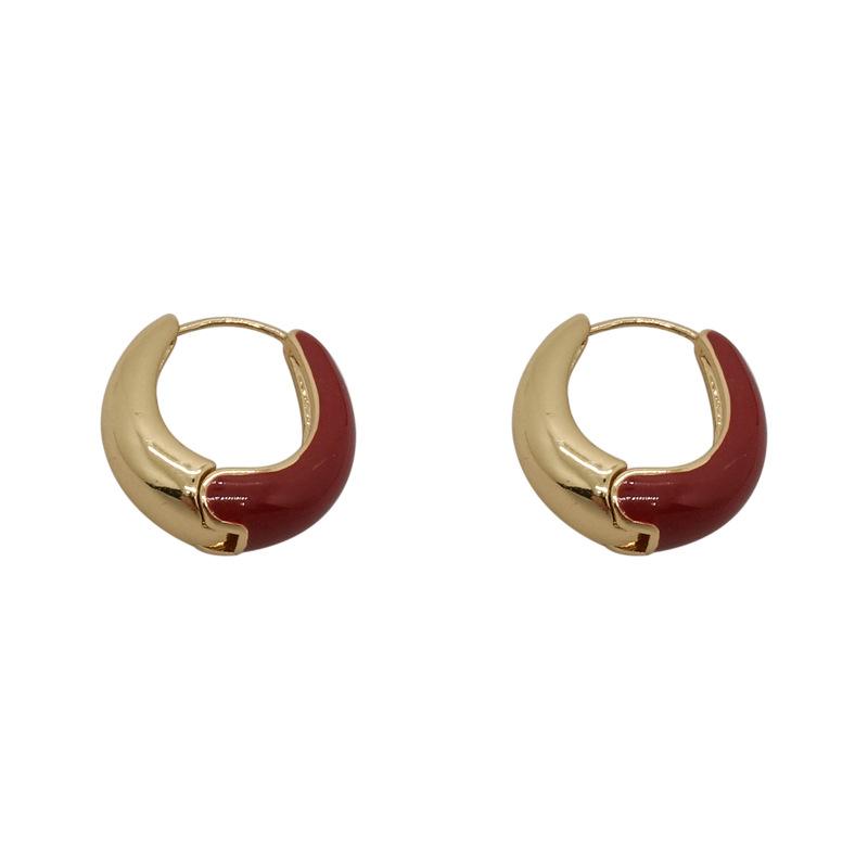 French Retro Red Dripping Circle Ear Buckle Light Luxury High-end Temperament Famous