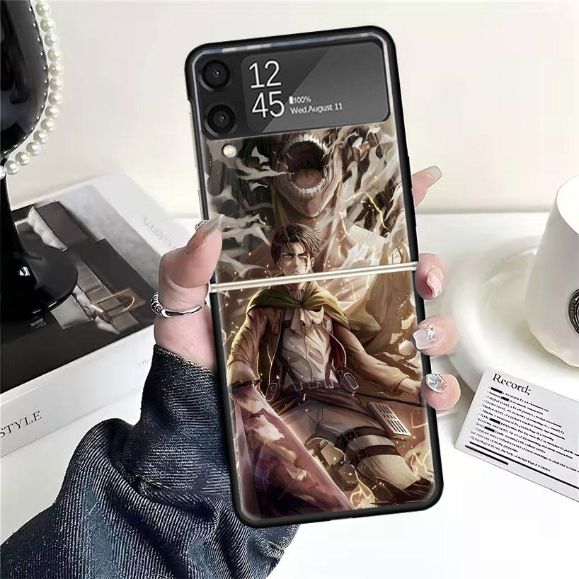 A-Attack on T-Titan Levi Cases For Samsung Galaxy Z Flip 4 5 6 7 3 Z Flip7 Flip6 Flip4 Flip5 Flip3 5G Hard Shockproof Fundas Cov