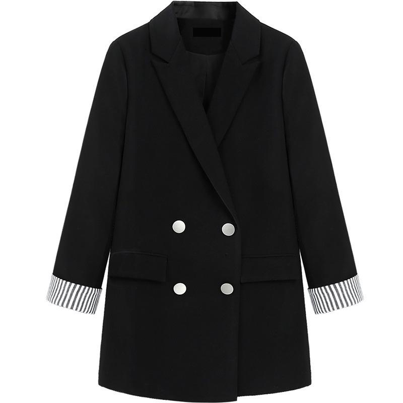 Damen Große Größen Gestreifte Langarm Schwarze Anzugjacke
