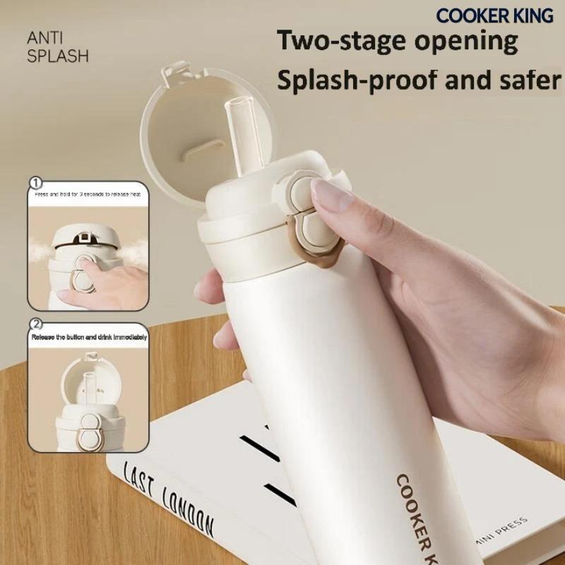 COOKER KING 480ml Thermal Coffee Mug 316L Stainless Steel Cold-keeping Cup Double Drinking Straw Cups Insulated Cup Water Bottle