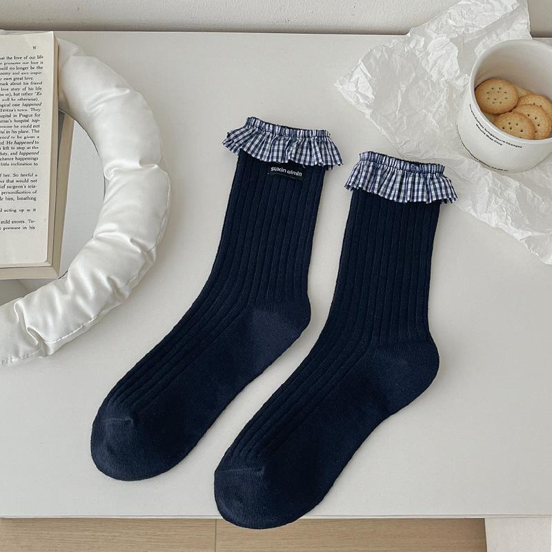 Lace socks children bow tube socks college style Japanese miu style blue stacking socks