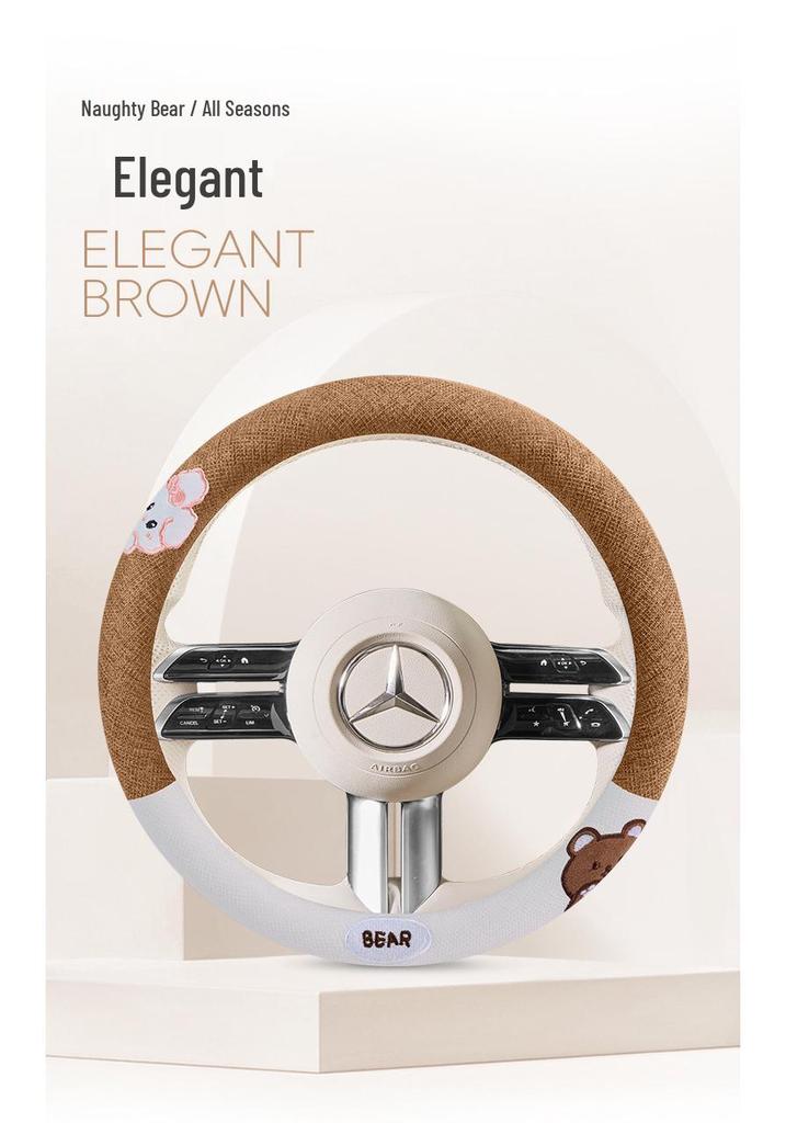 Classic Linen Steering Wheel Cover, Universal 38CM, All-Season Use