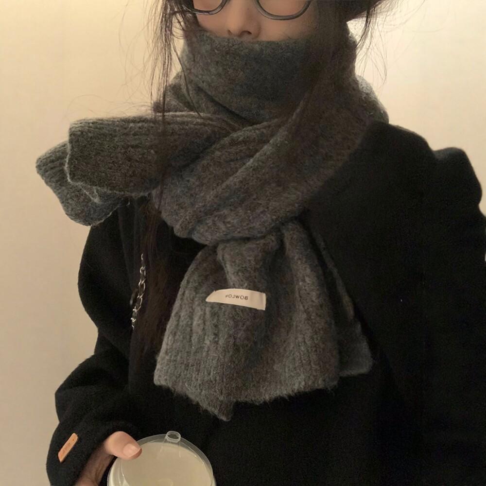 Korean blended scarf women's winter soft waxy versatile atmosphere gray men's warm knitted wool scarf